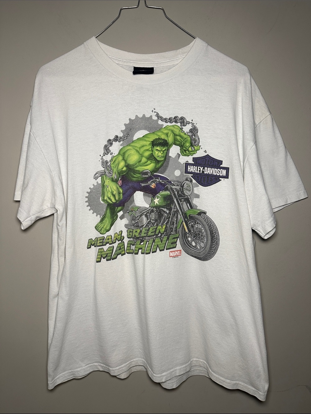 Harley Davidson The Hulk Mean Green Machine White Asheville NC Motorcycle shirt